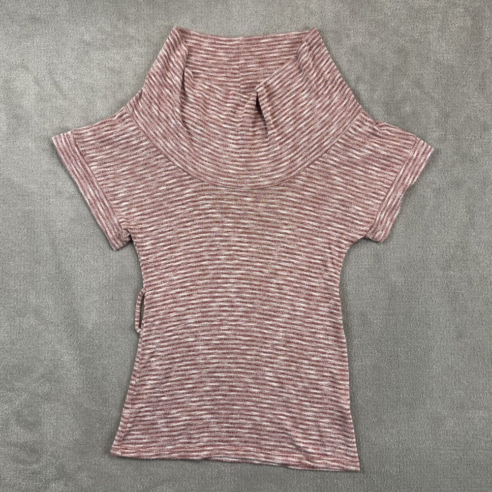 Love Culture Pink Space Dye Cowl Neck Short Sleeve Top Y2K Soft Knit Slim Fit